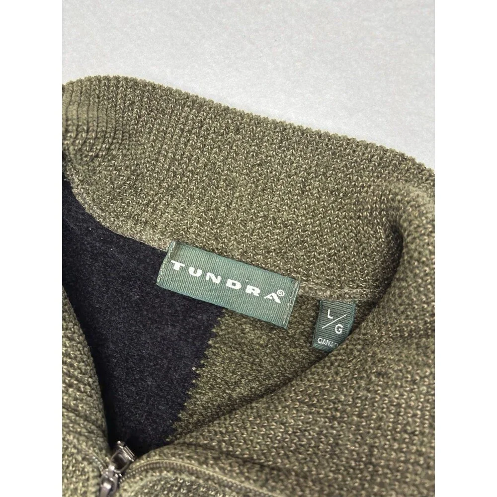 Vintage Tundra Canada 3D Knit Quarter-Zip Sweater Large Green Coogi Style